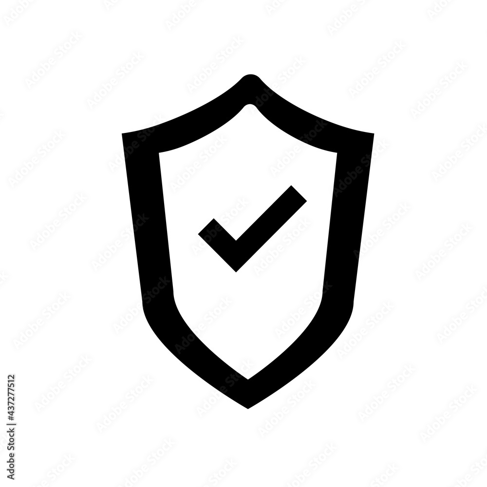 Shield and check mark icon black and white. vector illustration Shield and check mark icon black and white. vector illustration