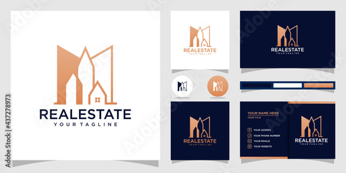 Building and realestate logo design in line art. logo design and business card set