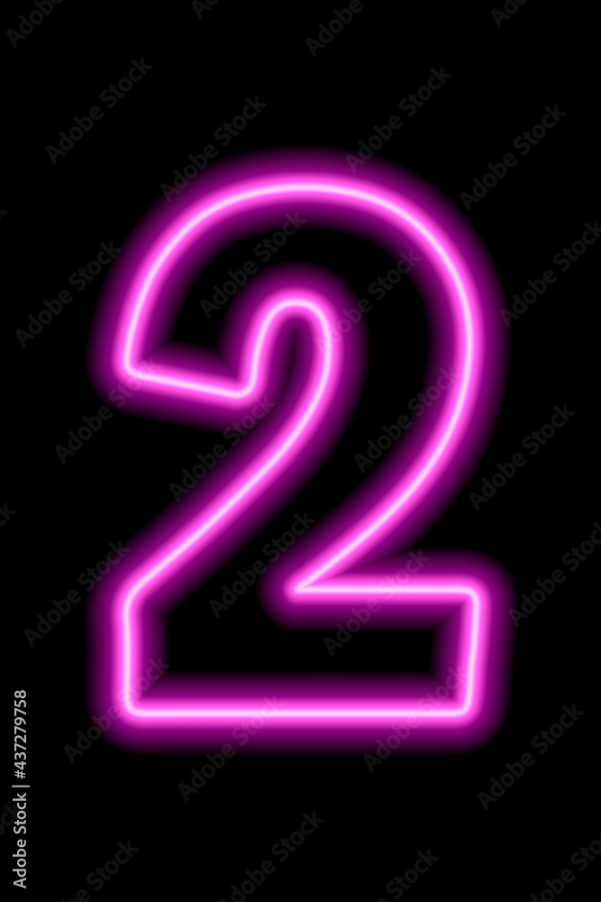 Neon pink number 2 on black background. Serial number, price, place Neon pink number 2 on black background. Serial number, price, place
