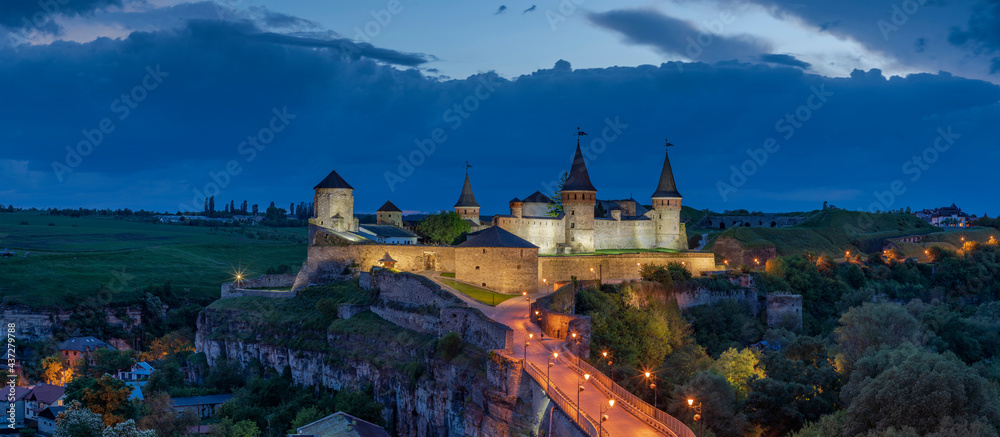 View at dusk on Kamianets-Podilskyi Castle, Ukraine