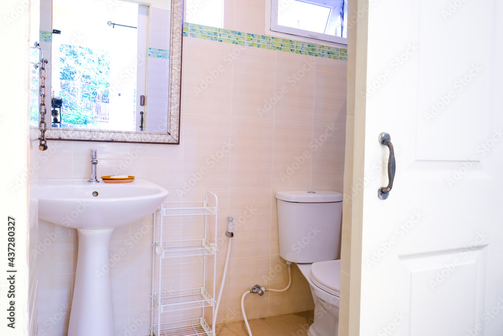 Obraz premium Toilet bowl in a modern bathroom ,flush toilet clean bathroom