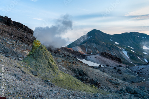 Mountain landscape at Paramushir Island, Karpinsky Volcano. Kuril Islands, Russia photo