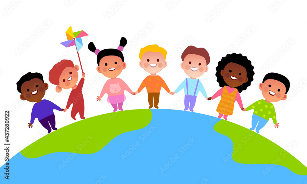 Happy children's day. Children. Friendship. Globe. Childhood. Children's rights holiday. Vector illustration Happy children's day. Children. Friendship. Globe. Childhood. Children's rights holiday. Vector illustration