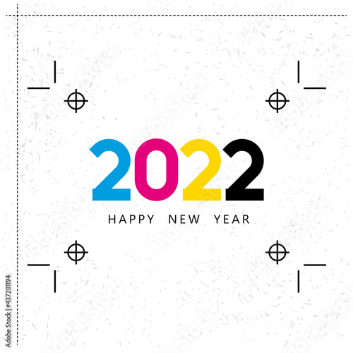 Happy New Year vector illustration. CMYK color model letter. Prepress proofing concept. Provider of printer ink and toner, letterpress printers. Keep printing! 2022 new year. Christmas, New year