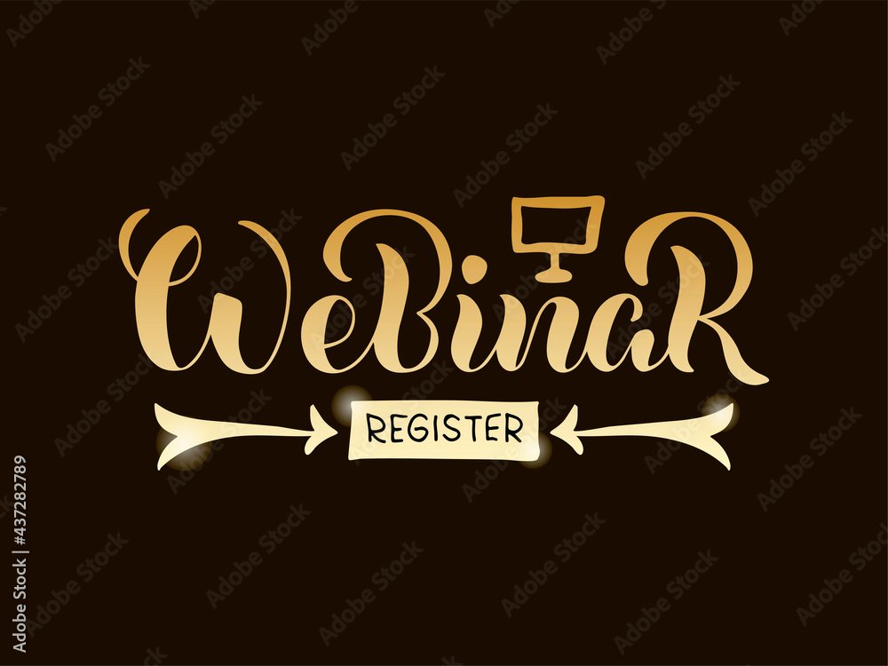 Vector illustration of webinar lettering for banner, flyer, poster, event promotion, advertisement design. Handwritten text for template, billboard, print for advertising educational activity
