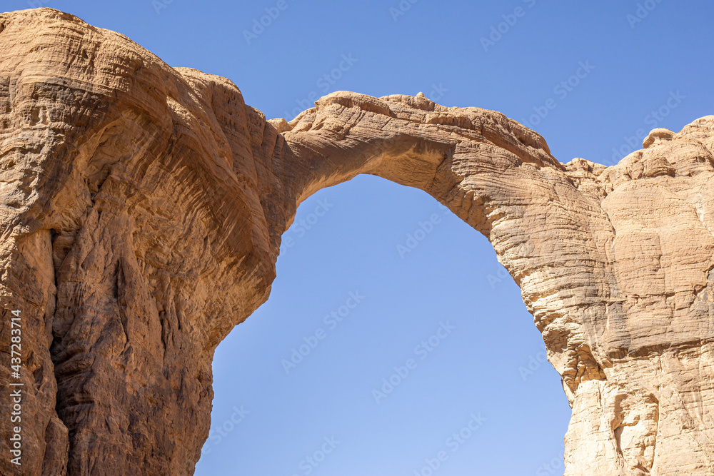 Bottom up view Rock formation at plateau Ennedi aka Aloba arch , Chad