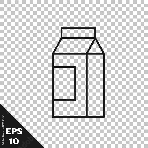 Black line Paper package for milk icon isolated on transparent background. Milk packet sign. Vector