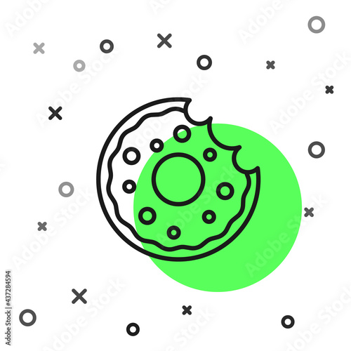 Black line Donut with sweet glaze icon isolated on white background. Vector