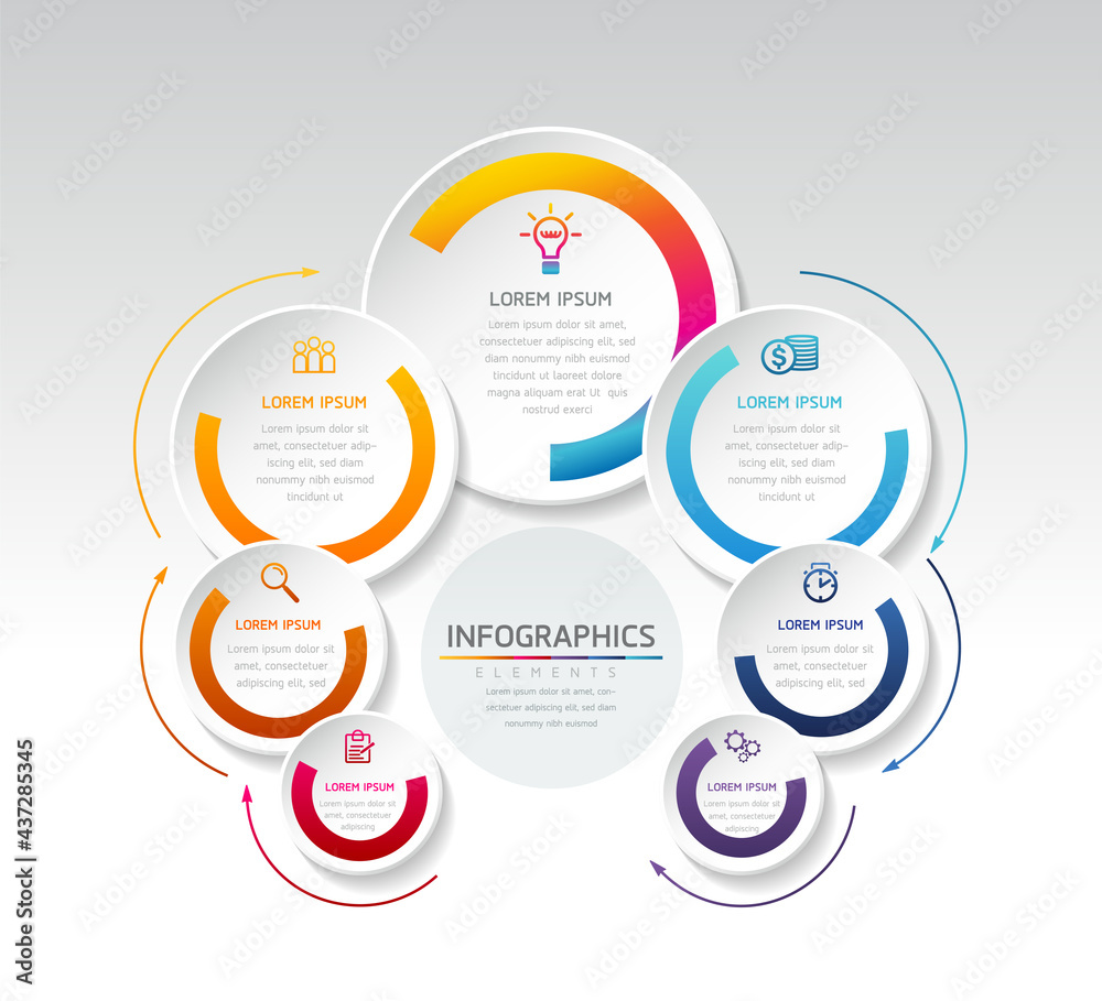 Vector illustration infographics design template, business information, presentation chart, with 7 options or steps. 