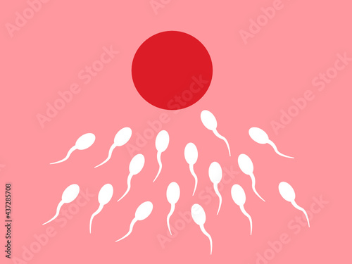 Fertility concept. Sperm and ovule illustration background. Quality sperm, fertilization process. Vector.