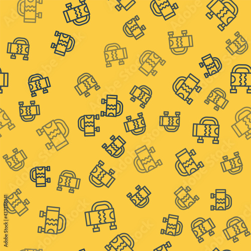 Blue line Heated towel rail icon isolated seamless pattern on yellow background. Vector