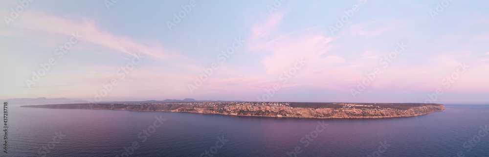 Aerial panoramic photo of south Mallorca after sunset