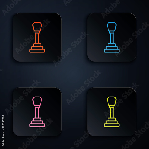 Color neon line Gear shifter icon isolated on black background. Manual transmission icon. Set icons in square buttons. Vector