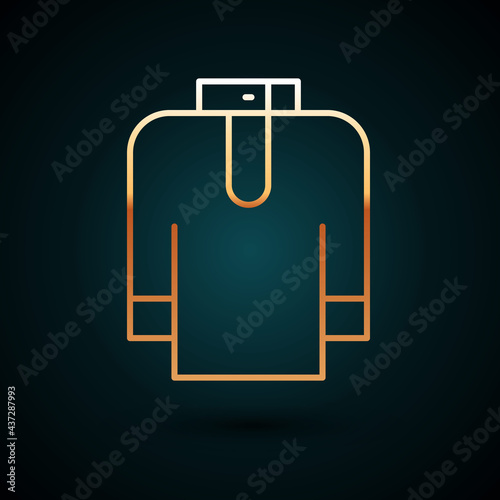 Gold line Shirt kurta icon isolated on dark blue background. Vector