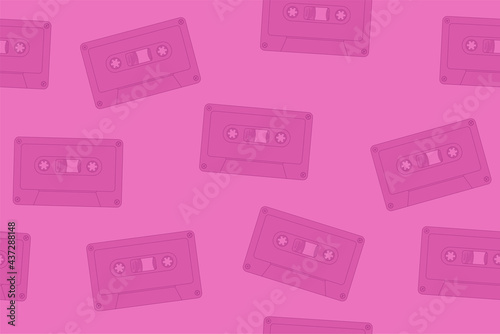 vector seamless pattern of retro tapes in dark pink colours