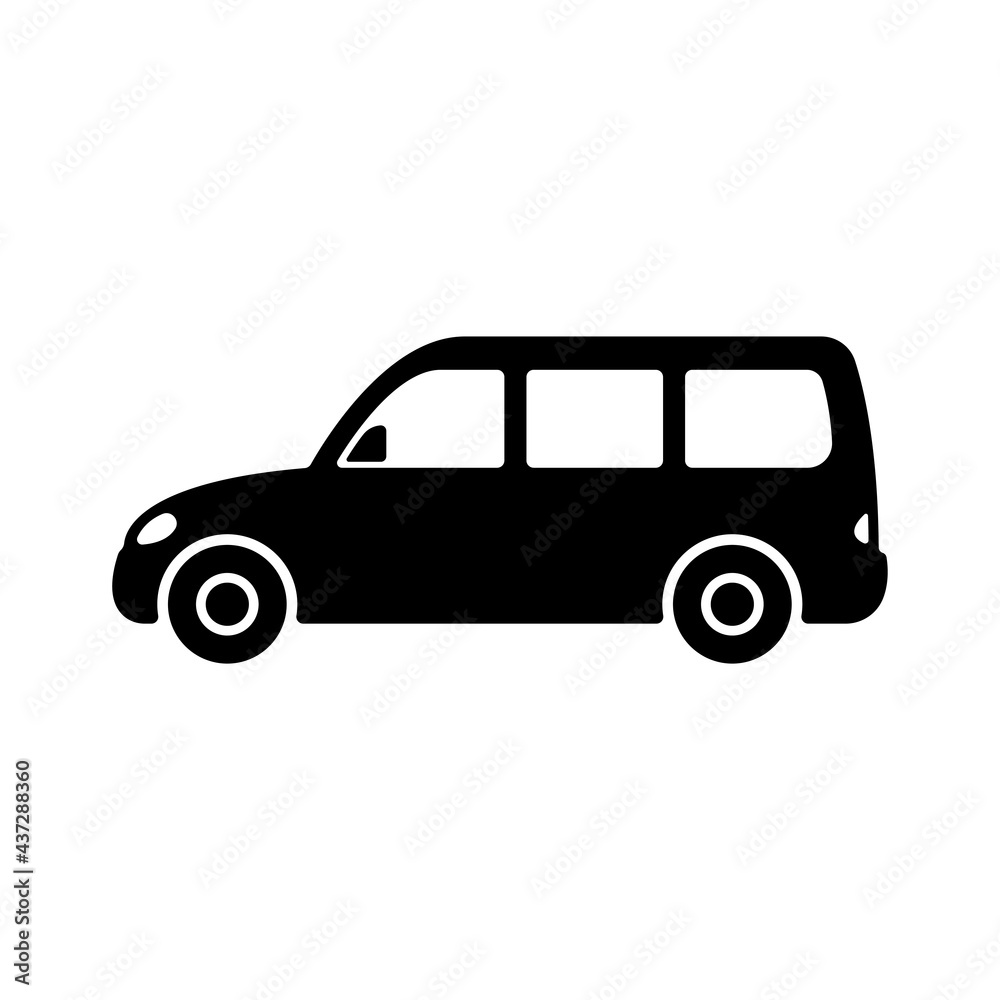 Minivan icon. Family passenger car. Black silhouette. Side view. Vector simple flat graphic illustration. The isolated object on a white background. Isolate.
