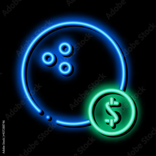 Bowling Ball Coin neon light sign vector. Glowing bright icon Bowling Ball Coin isometric sign. transparent symbol illustration