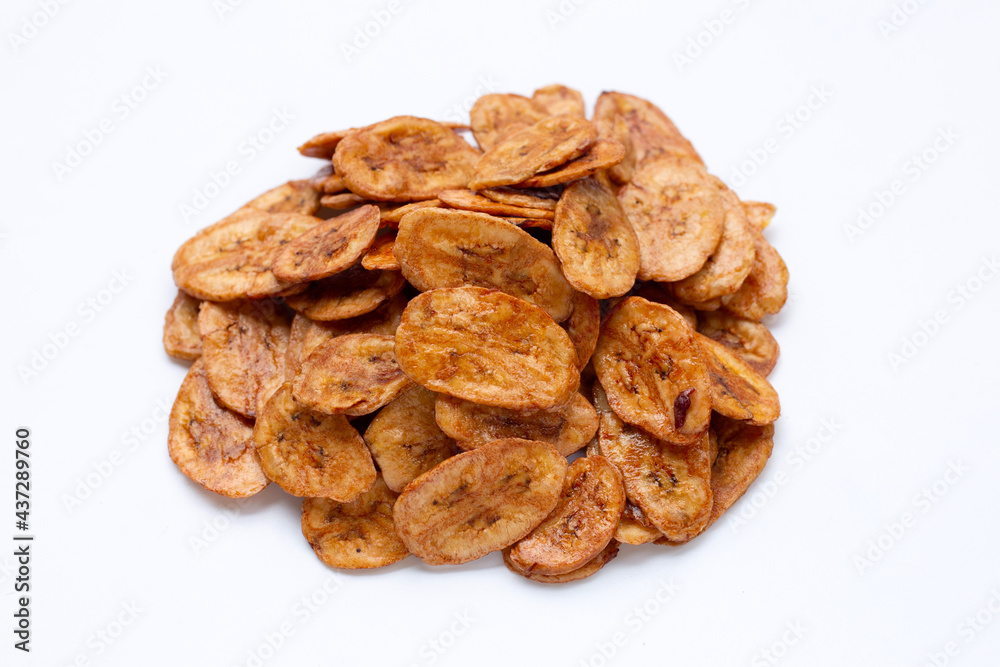Banana chips on white background. Banana chips on white background.