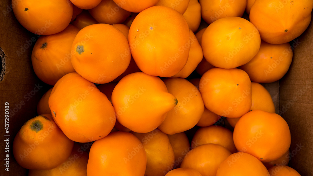 Large yellow tomatoes in a box Large yellow tomatoes in a box
