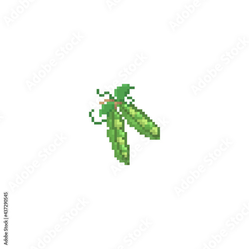 Pixel art pea pod icon. Vector vintage style illustration pea symbol for graphic web design, paper or fabric. 8 bit pixel retro style gaming pea icon.
