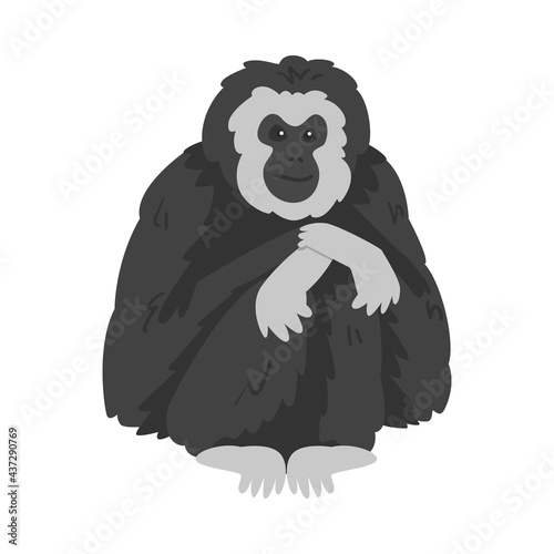Pileated Gibbon Monkey as Ape with Black Shaggy Fur Vector Illustration