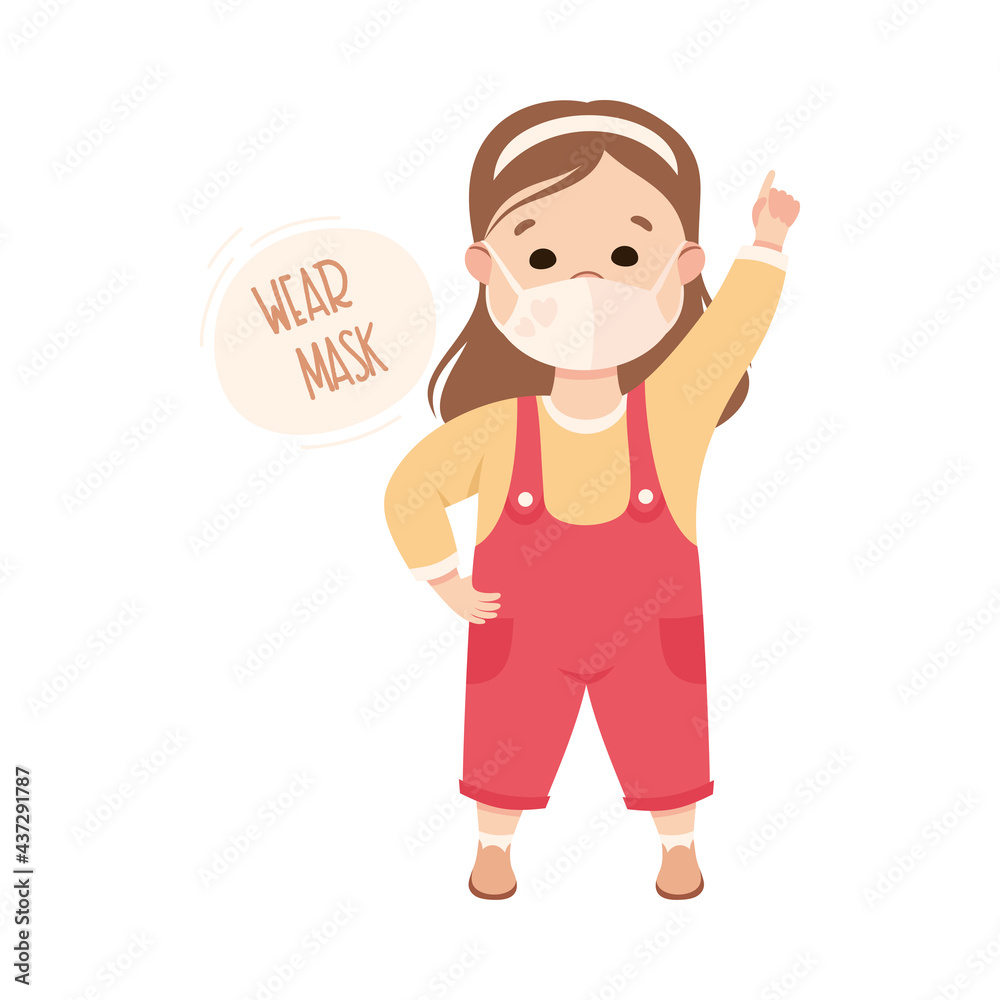 New Normal Lifestyle with Happy Girl Wearing Face Mask Vector Illustration