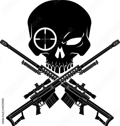 Human skull and crossed sniper rifles
