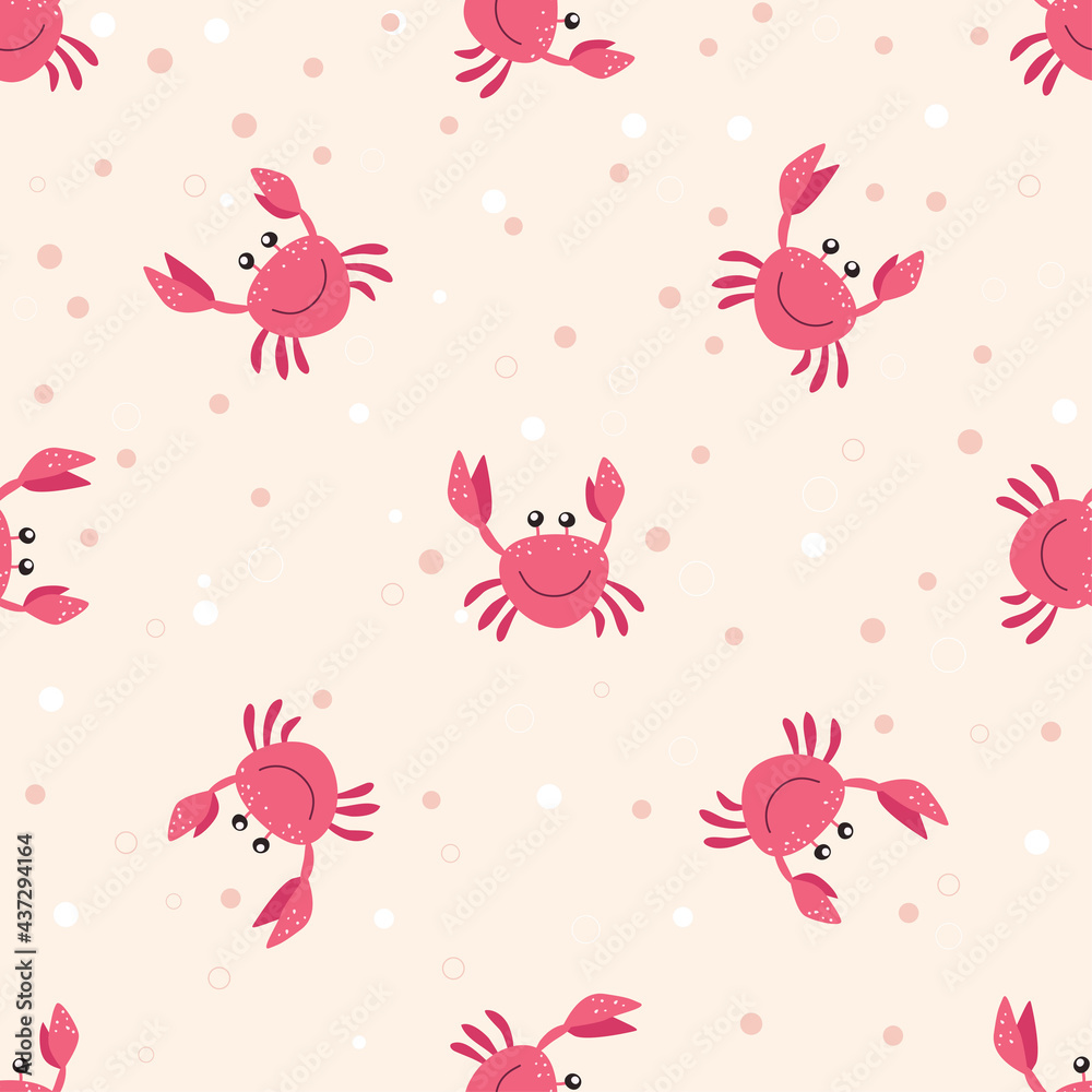 Fun crabs seamless pattern. Wallpapers for children. Marine pattern. Vector illustration