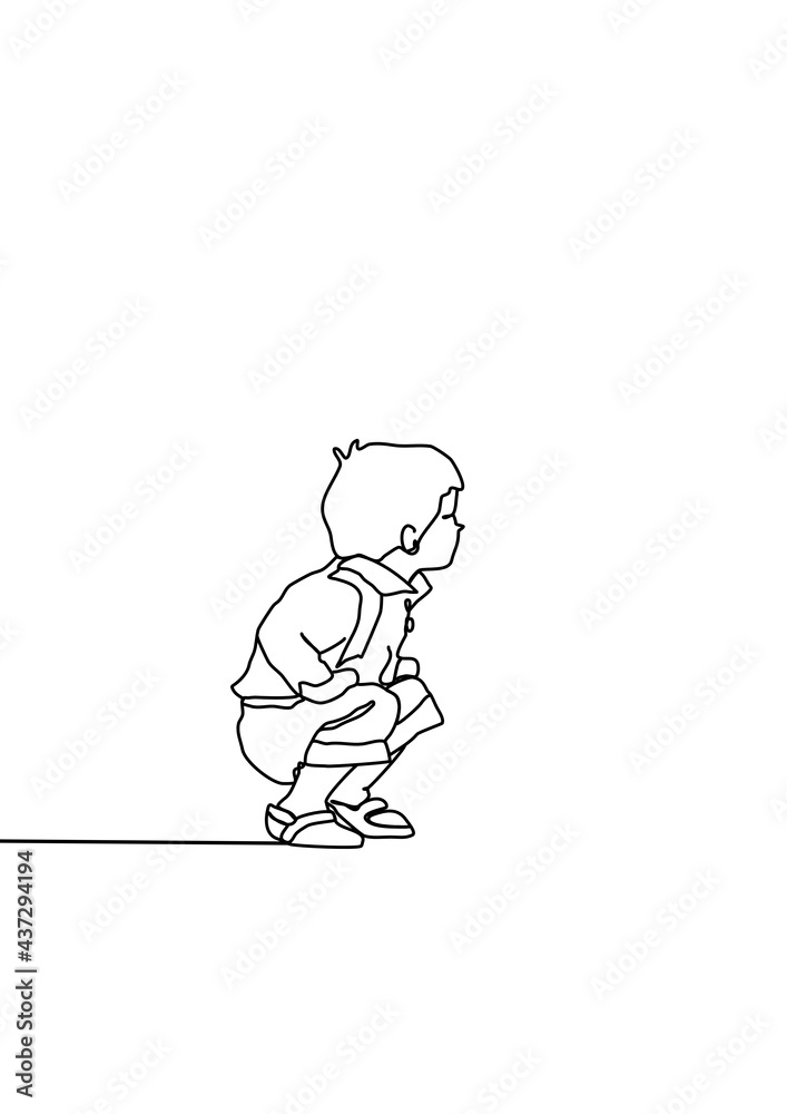 continuous line drawing of children playing 