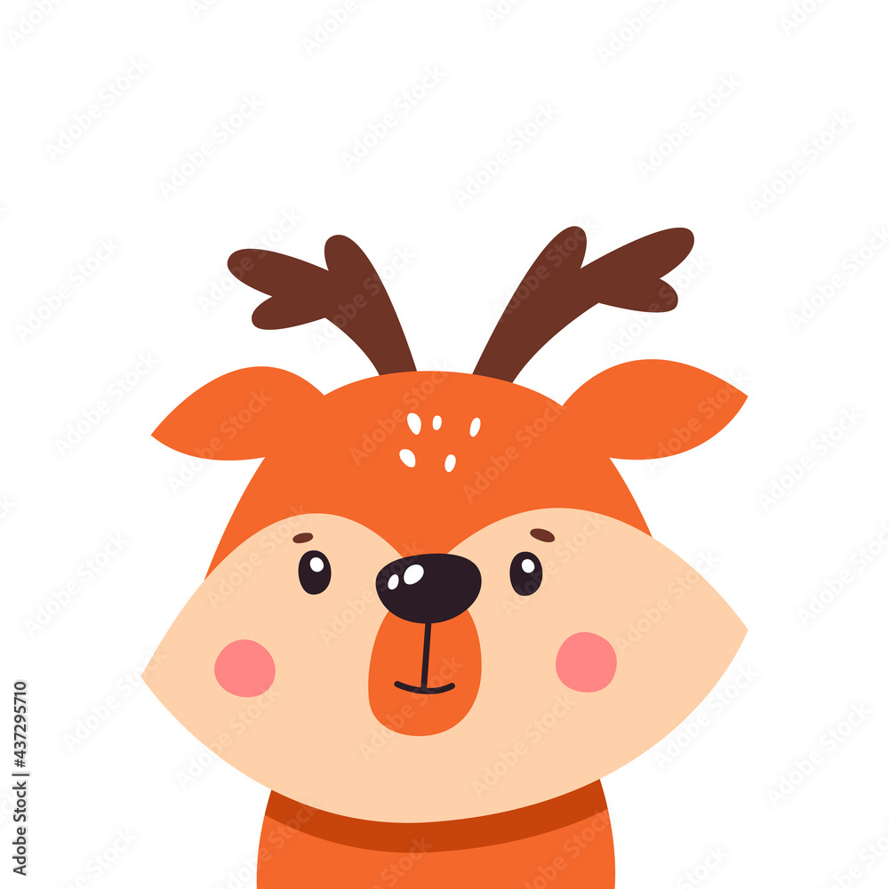 Cute deer on a white background, cartoon, vector illustration, logo
