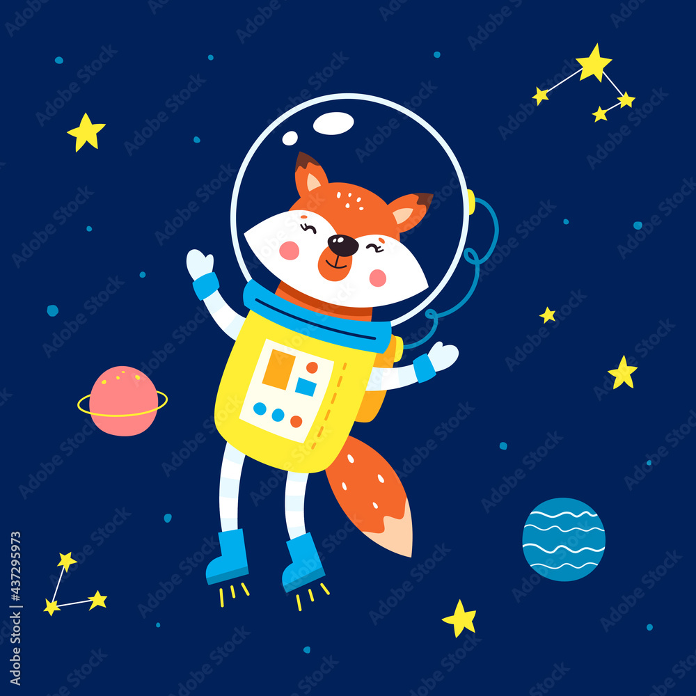 Animals in space. Vector illustration on a blue background