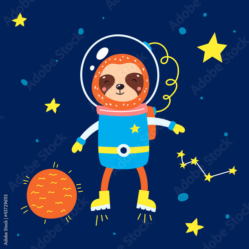 Animals in space. Vector illustration on a blue background