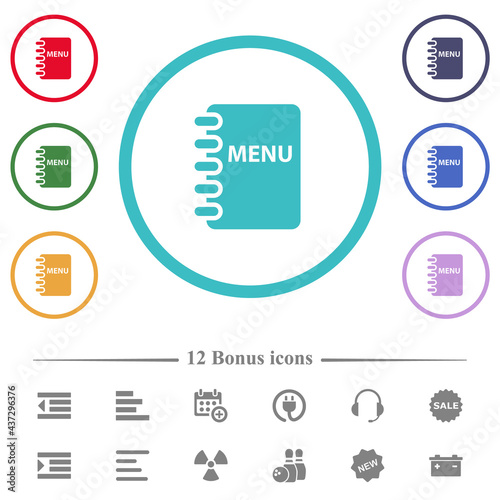 Menu flat color icons in circle shape outlines