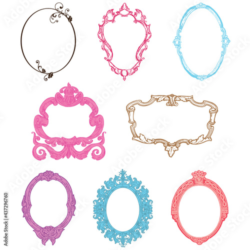 Set of mirror frames. Vector illustration. Princess frames.