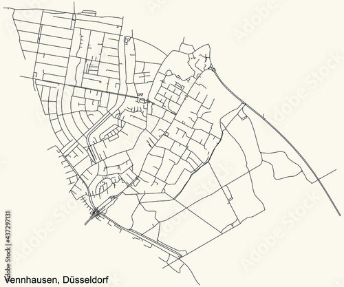 Black simple detailed street roads map on vintage beige background of the quarter Vennhausen Stadtteil of Düsseldorf, Germany