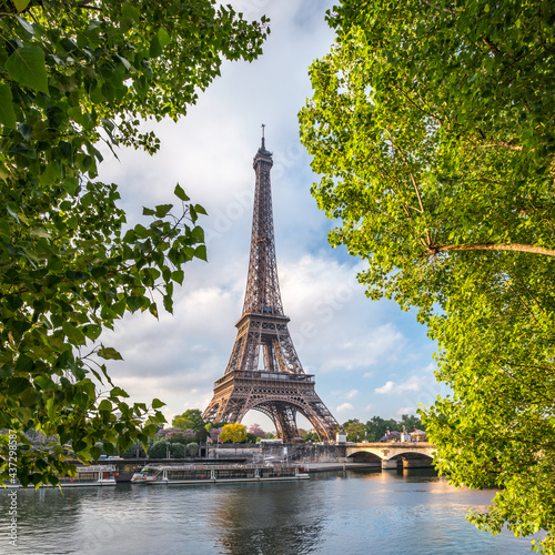 Carta da parati Parigi - Carta da parati Eiffel Tower in summer along the Seine River, Paris, France