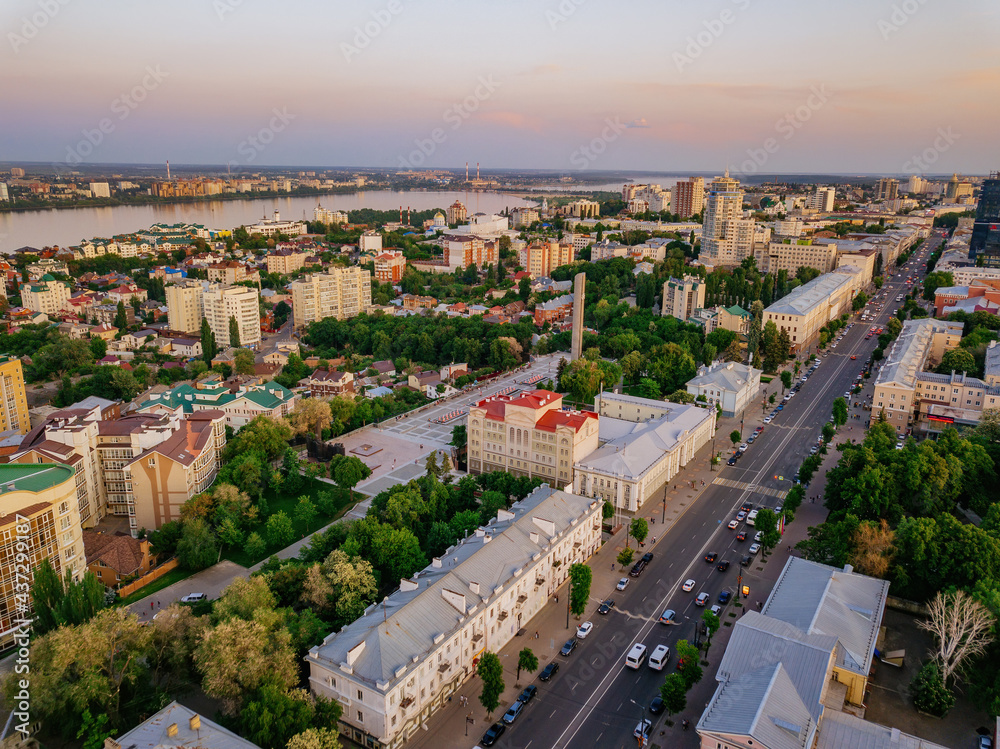 Evening summer Voronezh cityscape. Revolution Prospect - central street of Voronezh