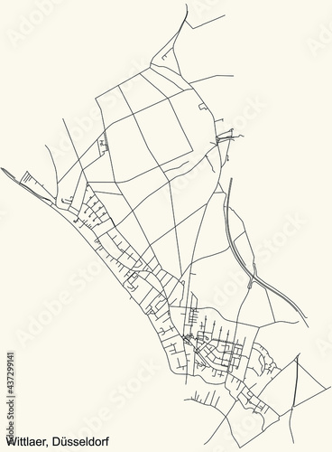 Black simple detailed street roads map on vintage beige background of the quarter Wittlaer Stadtteil of D  sseldorf  Germany
