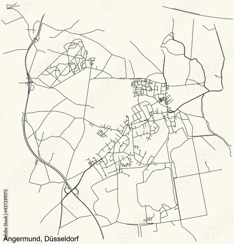 Black simple detailed street roads map on vintage beige background of the quarter Angermund Stadtteil of D  sseldorf  Germany