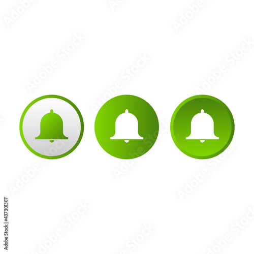 Set of vector bell icons in linear and 3d style. The isolated green buttons are ideal for alarm and reminder applications.