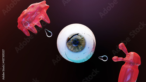 3d illustration of tear. A drop of the saline, watery fluid continually secreted by the lacrimal glands between the surface of the eye and the eyelid, 3d illustration photo