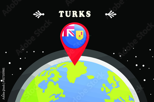 Turks and CaicosFlag in the location mark on the globe