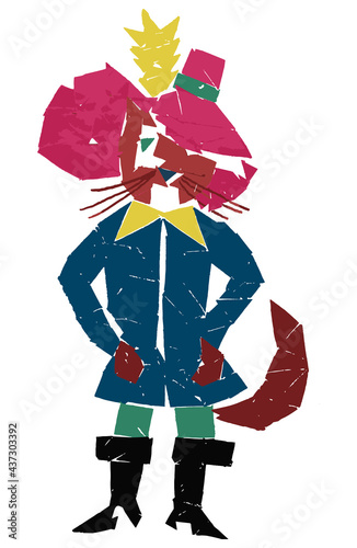 Vector applique drawing from colorVector drawing of applique from colored paper of cartoon cat in boots and a hat