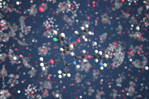 Molecule of Amlodipine. Molecular model, conceptual 3d rendering