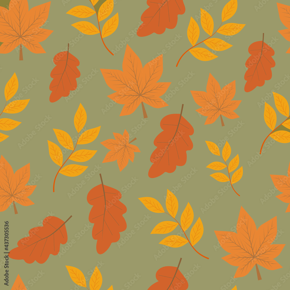 Falling autumn leaves seamless pattern. Autumn leaves in cartoon style. Seamless pattern. Seasonal banner. September fall.