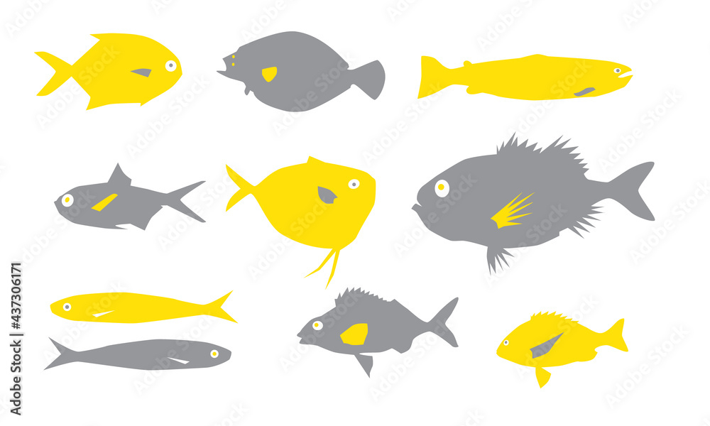 Naklejka premium Vector images of fish in yellow-gray tones