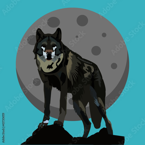 wolf and moon