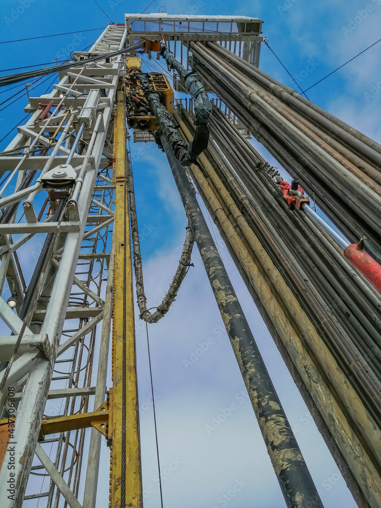 Drilling rig for drilling oil and gas. Inside view. There are drill ...