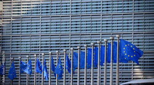 European Union Flags in front of the Berlaymont Building photo