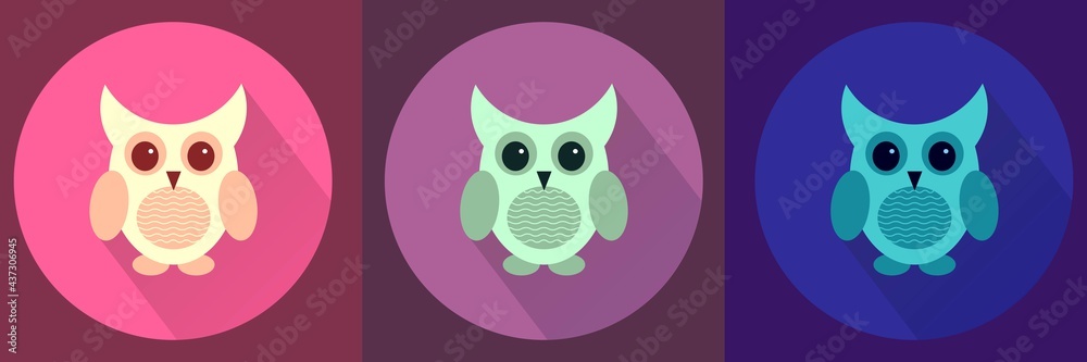 Owl in flat style, animal icon, cute colored owl, hand drawn animals set Owl in flat style, animal icon, cute colored owl, hand drawn animals set